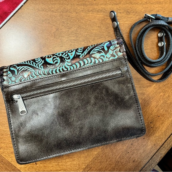 Patricia Nash Teal and Brown Leather Clutch - Picture 3 of 3